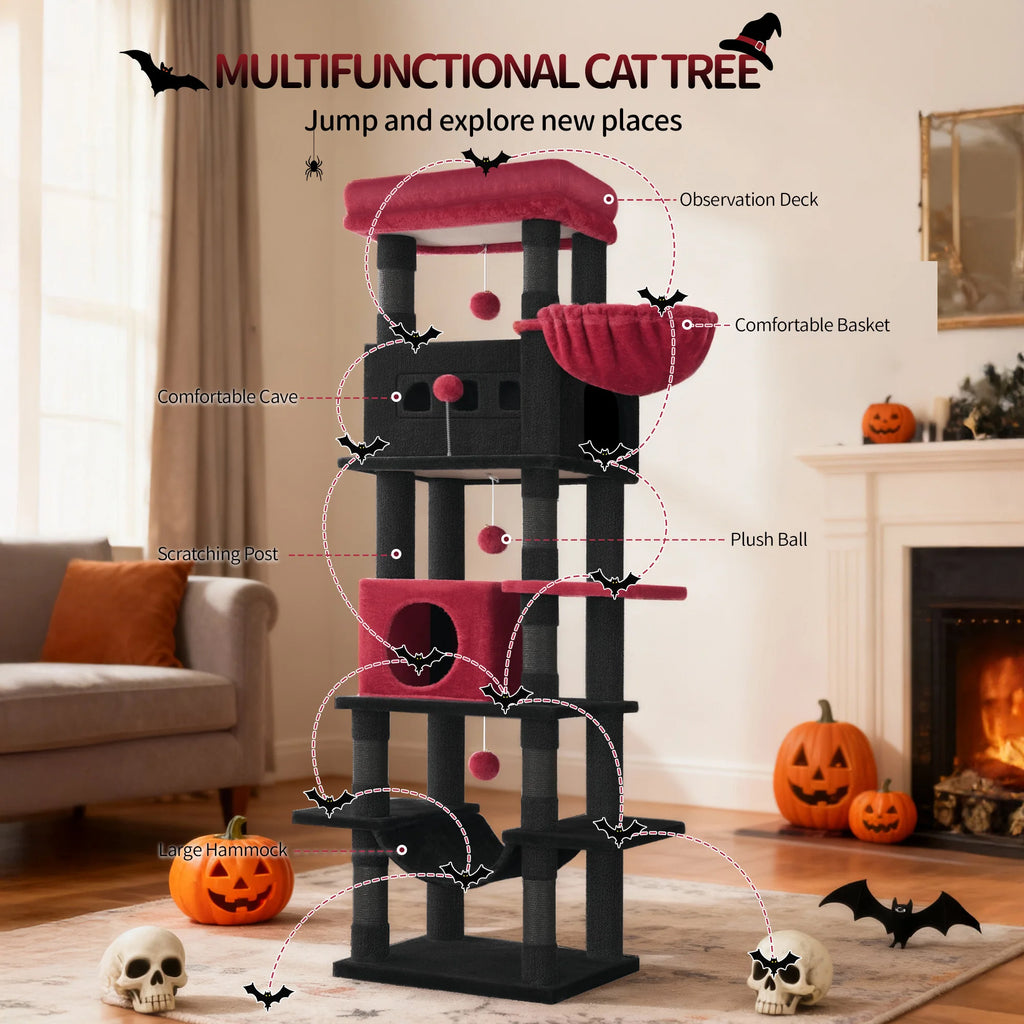 Arbre à chat géant de 170 cm – Tour pour chat Maine Coon, griffoir multi-niveaux avec grand perchoir, tapis lavable