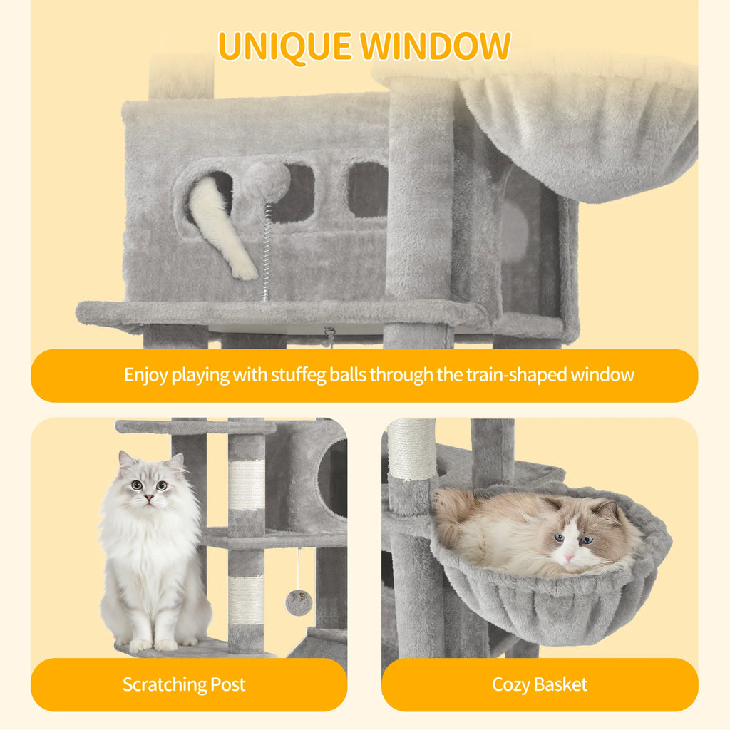 Arbre à chat géant de 170 cm – Tour pour chat Maine Coon, griffoir multi-niveaux avec grand perchoir, tapis lavable