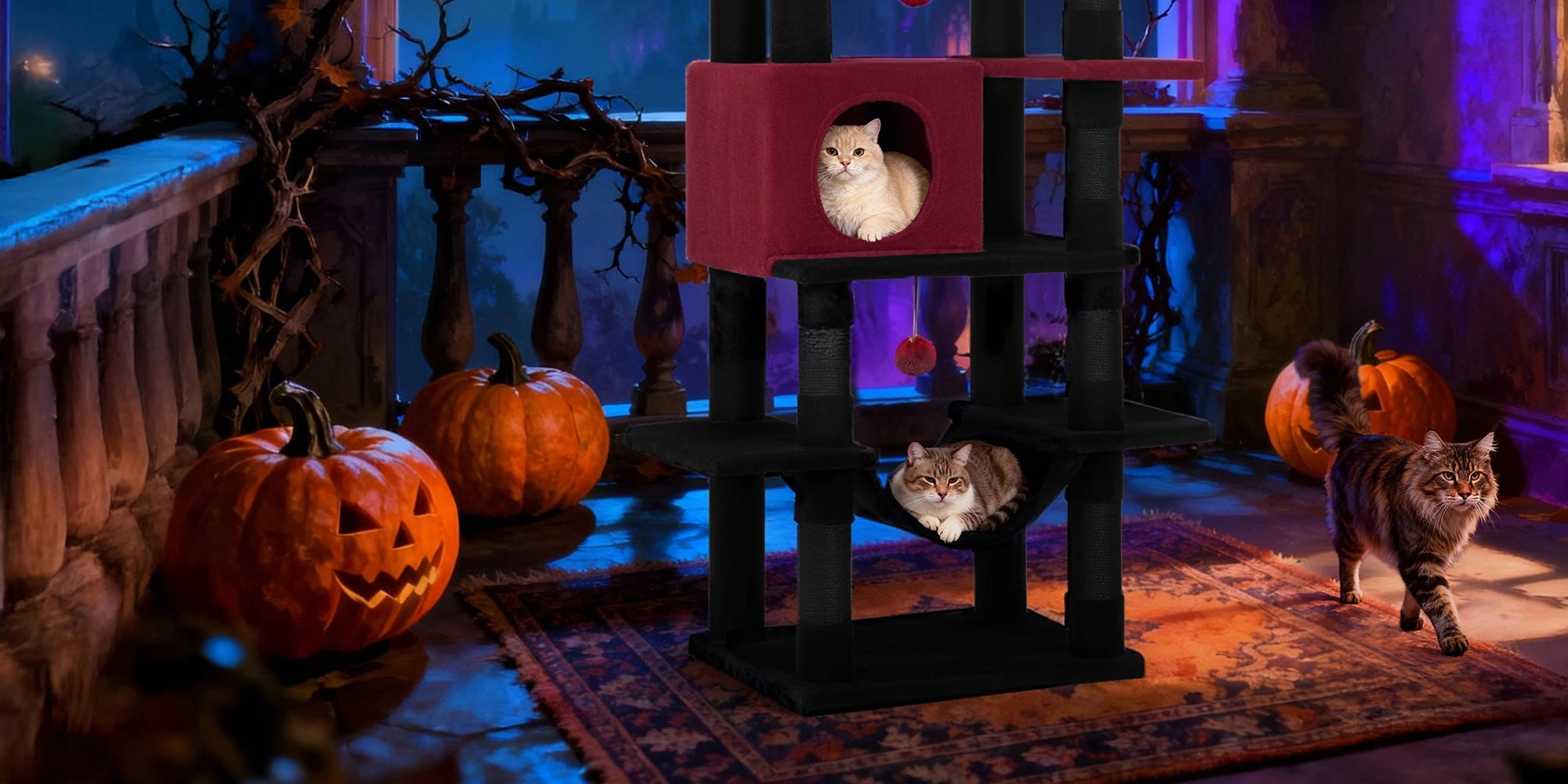Arbre à chat géant de 170 cm – Tour pour chat Maine Coon, griffoir multi-niveaux avec grand perchoir, tapis lavable