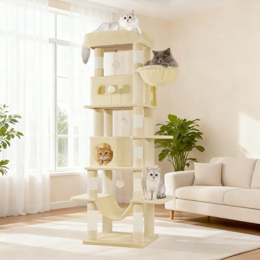 Arbre à chat géant de 170 cm – Tour pour chat Maine Coon, griffoir multi-niveaux avec grand perchoir, tapis lavable