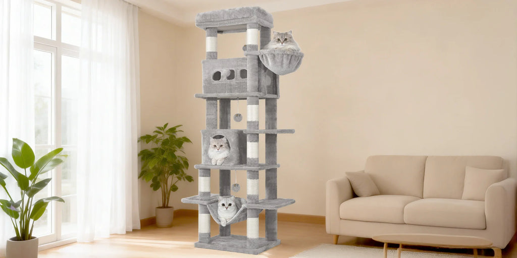 Arbre à chat géant de 170 cm – Tour pour chat Maine Coon, griffoir multi-niveaux avec grand perchoir, tapis lavable