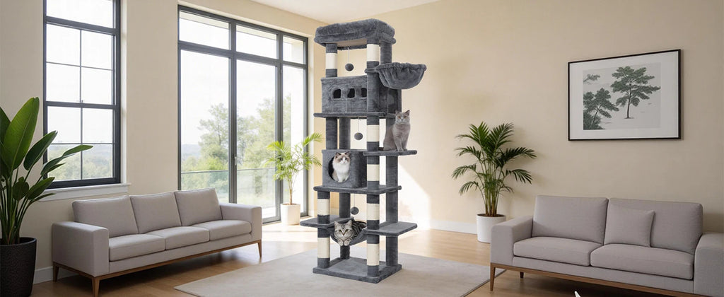 Arbre à chat géant de 170 cm – Tour pour chat Maine Coon, griffoir multi-niveaux avec grand perchoir, tapis lavable
