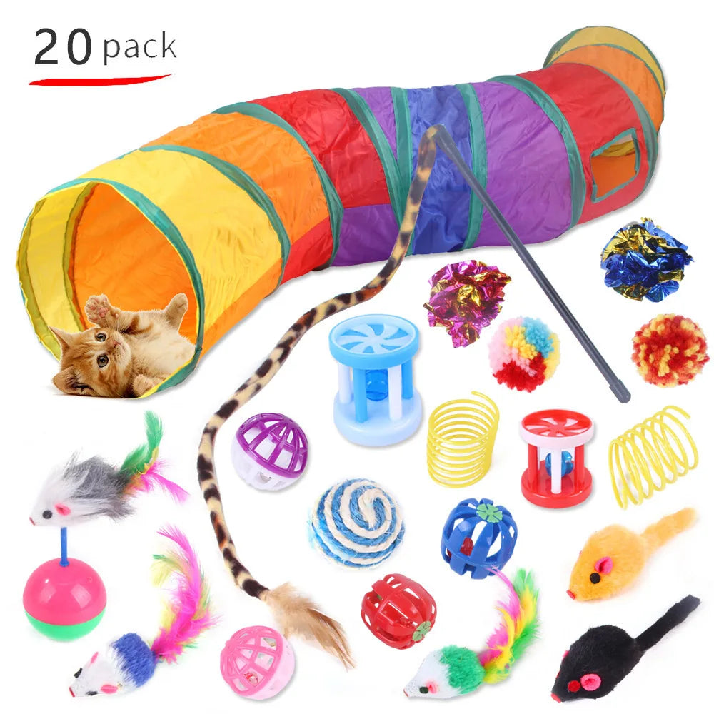 Lot de 12 à 24 pièces – Ensemble varié de jouets pour chaton et chat, combinaison de jouets amusants : canne à chat, souris en sisal, grelots, balles – Accessoires pour chat