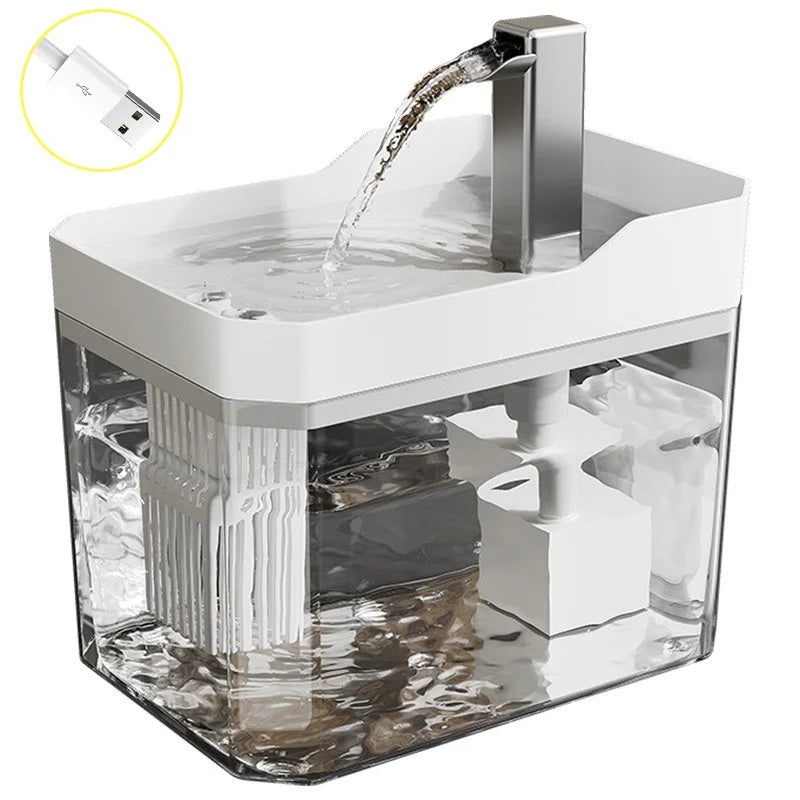 Fontaine à eau USB pour chat avec filtre automatique, transparente, anti-surchauffe à sec, distributeur à recirculation, pompe incluse – pour chats