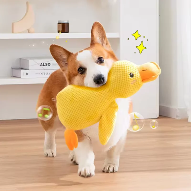 Jouet mignon pour chien – Canard piétineur, résistant aux morsures, nettoie les dents, jouet interactif pour grand chien, divertissement pour chiot, jouet en peluche anti-ennui