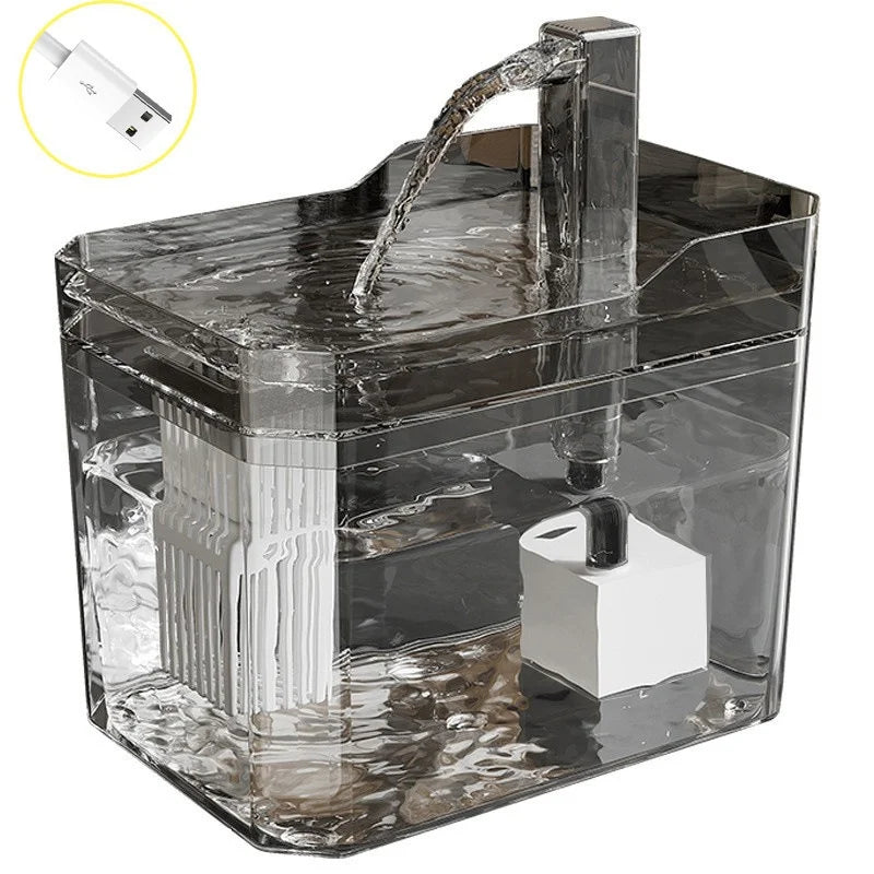 Fontaine à eau USB pour chat avec filtre automatique, transparente, anti-surchauffe à sec, distributeur à recirculation, pompe incluse – pour chats
