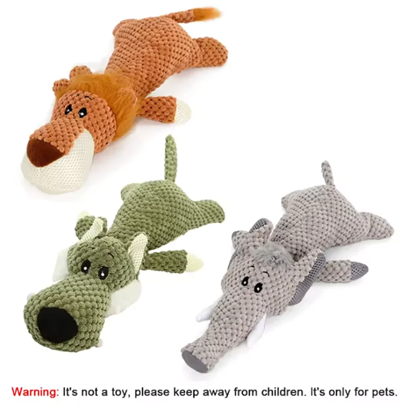 1/3 pièces – Grand jouet pour chien résistant aux morsures, jouet sonore en peluche (lion, loup, éléphant), jouet cartoon pour animal de compagnie, jouet qui couine pour petits et moyens chiens