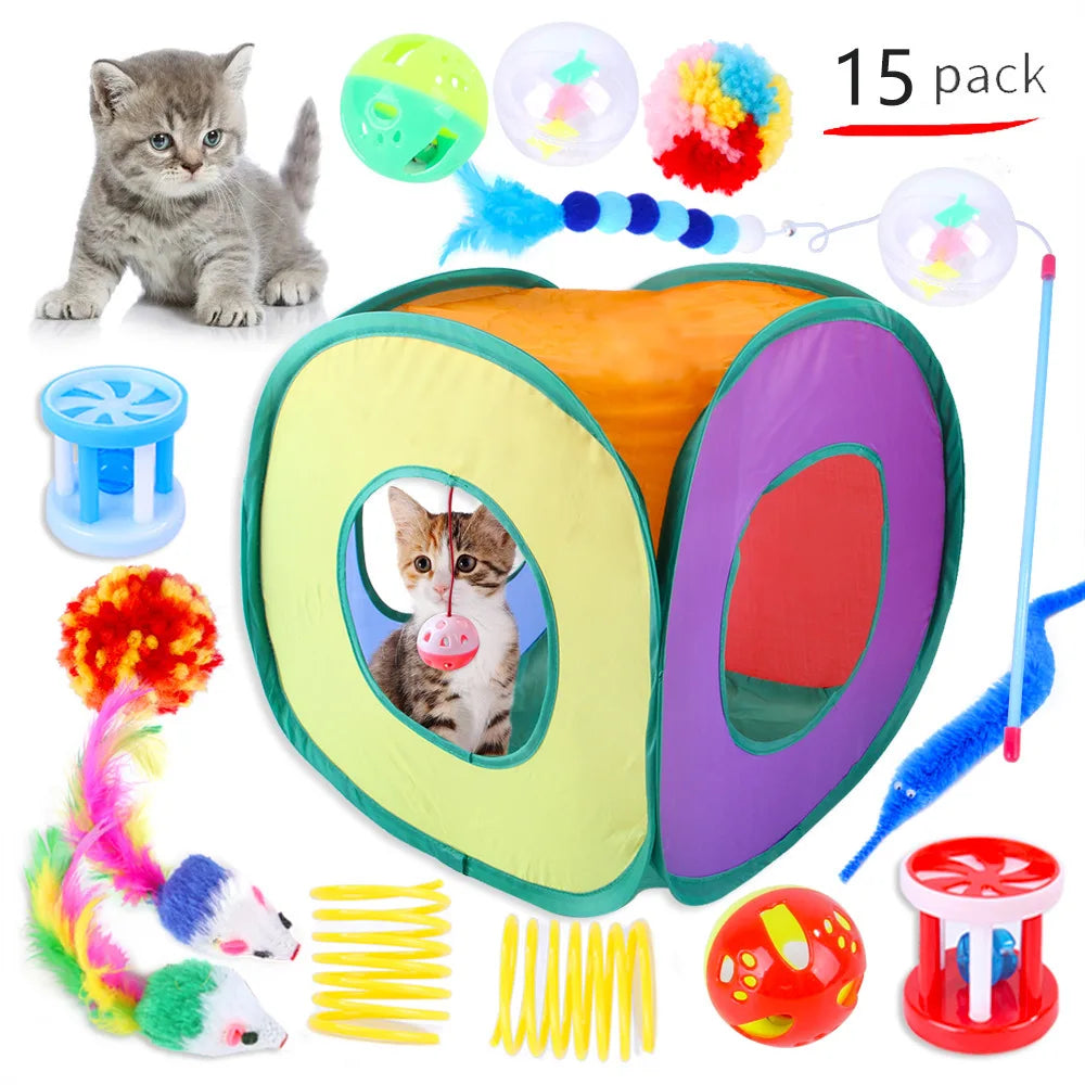 Lot de 12 à 24 pièces – Ensemble varié de jouets pour chaton et chat, combinaison de jouets amusants : canne à chat, souris en sisal, grelots, balles – Accessoires pour chat