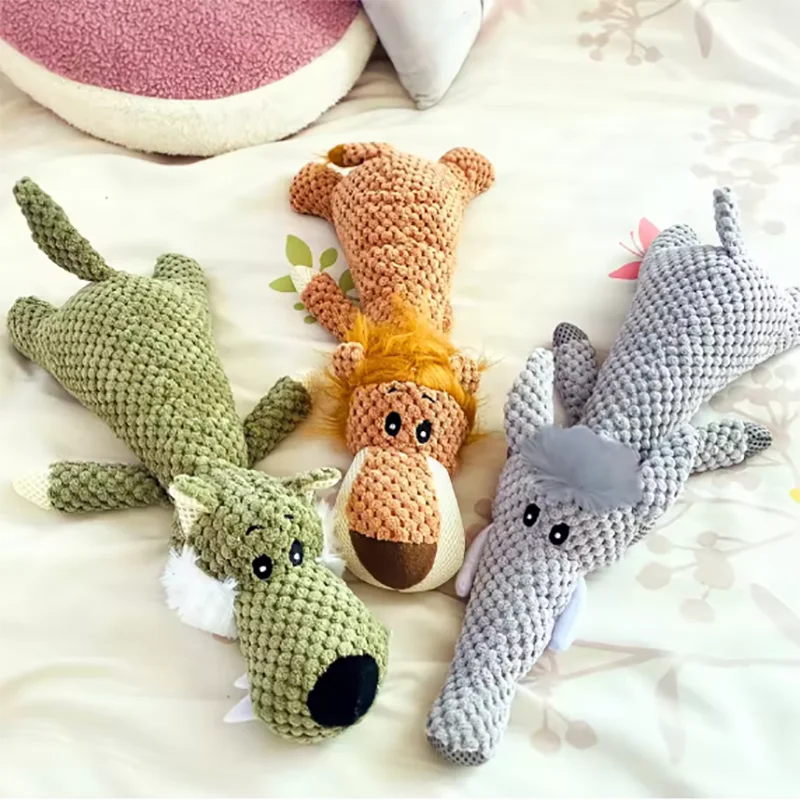1/3 pièces – Grand jouet pour chien résistant aux morsures, jouet sonore en peluche (lion, loup, éléphant), jouet cartoon pour animal de compagnie, jouet qui couine pour petits et moyens chiens
