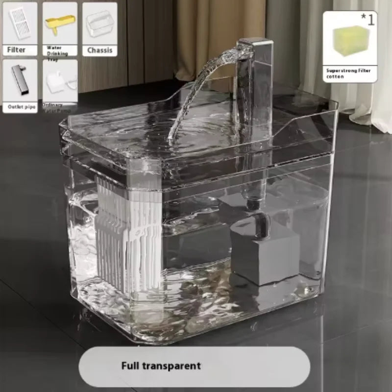 Fontaine à eau USB pour chat avec filtre automatique, transparente, anti-surchauffe à sec, distributeur à recirculation, pompe incluse – pour chats