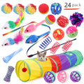Lot de 12 à 24 pièces – Ensemble varié de jouets pour chaton et chat, combinaison de jouets amusants : canne à chat, souris en sisal, grelots, balles – Accessoires pour chat